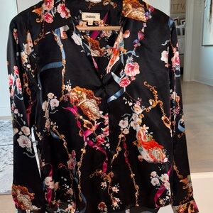 L'AGENCE Black Floral Silk Blouse